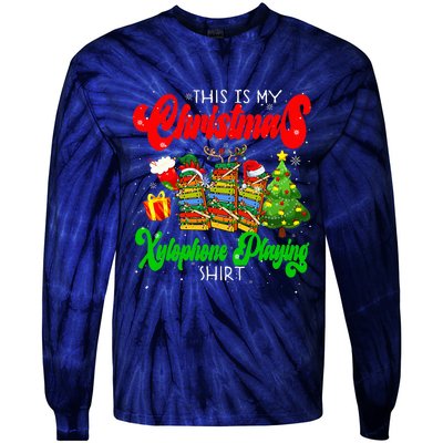 Christmas Xylophone Playing Three Santa Elf Xylophones Tie-Dye Long Sleeve Shirt