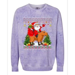 Capybara Xmas Pajamas Ugly Santa Riding Capybara Christmas Colorblast Crewneck Sweatshirt