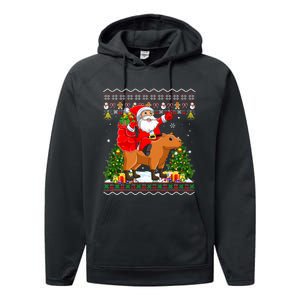 Capybara Xmas Pajamas Ugly Santa Riding Capybara Christmas Performance Fleece Hoodie