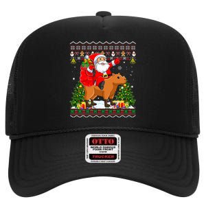 Capybara Xmas Pajamas Ugly Santa Riding Capybara Christmas High Crown Mesh Back Trucker Hat