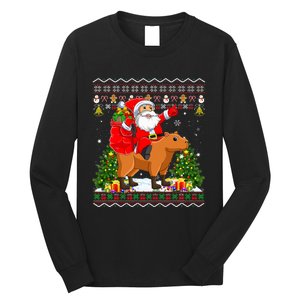 Capybara Xmas Pajamas Ugly Santa Riding Capybara Christmas Long Sleeve Shirt