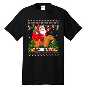 Capybara Xmas Pajamas Ugly Santa Riding Capybara Christmas Tall T-Shirt