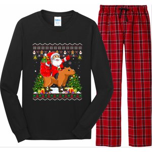 Capybara Xmas Pajamas Ugly Santa Riding Capybara Christmas Long Sleeve Pajama Set