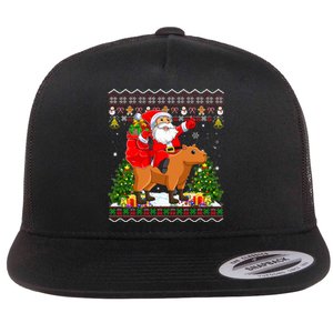 Capybara Xmas Pajamas Ugly Santa Riding Capybara Christmas Flat Bill Trucker Hat