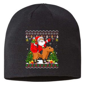 Capybara Xmas Pajamas Ugly Santa Riding Capybara Christmas Sustainable Beanie