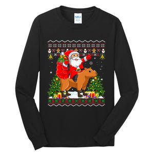 Capybara Xmas Pajamas Ugly Santa Riding Capybara Christmas Tall Long Sleeve T-Shirt