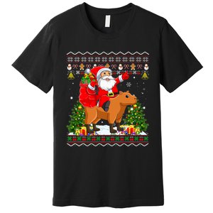 Capybara Xmas Pajamas Ugly Santa Riding Capybara Christmas Premium T-Shirt