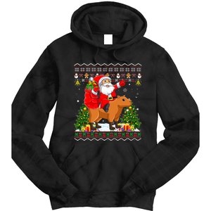 Capybara Xmas Pajamas Ugly Santa Riding Capybara Christmas Tie Dye Hoodie