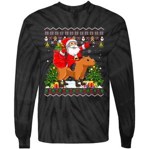 Capybara Xmas Pajamas Ugly Santa Riding Capybara Christmas Tie-Dye Long Sleeve Shirt