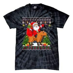 Capybara Xmas Pajamas Ugly Santa Riding Capybara Christmas Tie-Dye T-Shirt