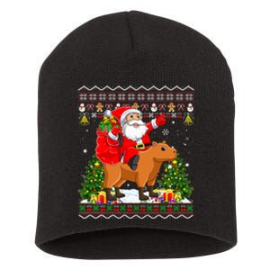 Capybara Xmas Pajamas Ugly Santa Riding Capybara Christmas Short Acrylic Beanie