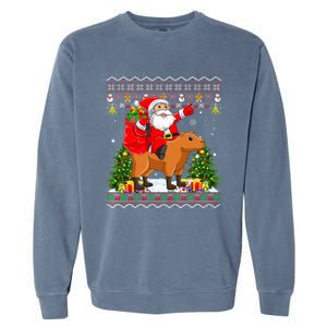 Capybara Xmas Pajamas Ugly Santa Riding Capybara Christmas Garment-Dyed Sweatshirt