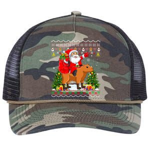 Capybara Xmas Pajamas Ugly Santa Riding Capybara Christmas Retro Rope Trucker Hat Cap