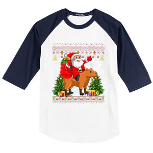 Capybara Xmas Pajamas Ugly Santa Riding Capybara Christmas Baseball Sleeve Shirt