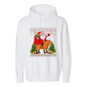 Capybara Xmas Pajamas Ugly Santa Riding Capybara Christmas Garment-Dyed Fleece Hoodie