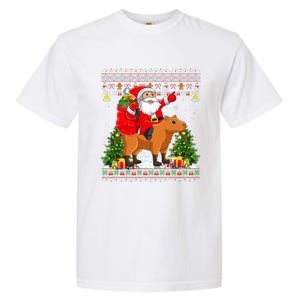 Capybara Xmas Pajamas Ugly Santa Riding Capybara Christmas Garment-Dyed Heavyweight T-Shirt