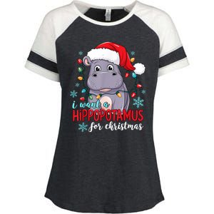 Cute Xmas Santa Hat I Want A Hippopotamus For Christmas Costume Gift Enza Ladies Jersey Colorblock Tee