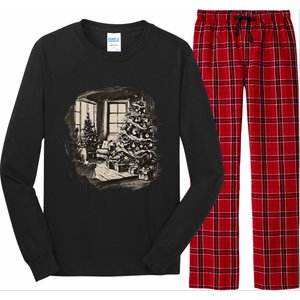 Christmas Xmas Sketch Pic Tree Presents Gifts Long Sleeve Pajama Set