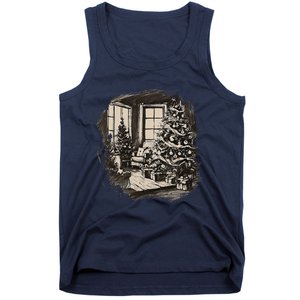 Christmas Xmas Sketch Pic Tree Presents Gifts Tank Top