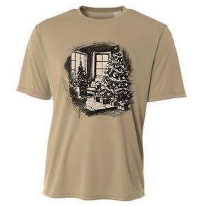 Christmas Xmas Sketch Pic Tree Presents Gifts Cooling Performance Crew T-Shirt