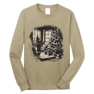 Christmas Xmas Sketch Pic Tree Presents Gifts Long Sleeve Shirt