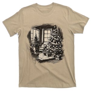 Christmas Xmas Sketch Pic Tree Presents Gifts T-Shirt