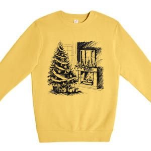 Christmas Xmas Sketch Pic Tree Presents Gifts Premium Crewneck Sweatshirt