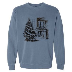 Christmas Xmas Sketch Pic Tree Presents Gifts Garment-Dyed Sweatshirt