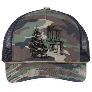 Christmas Xmas Sketch Pic Tree Presents Gifts Retro Rope Trucker Hat Cap