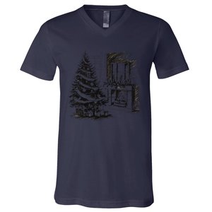 Christmas Xmas Sketch Pic Tree Presents Gifts V-Neck T-Shirt