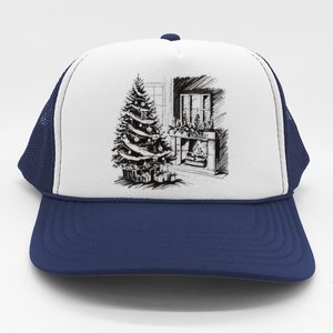 Christmas Xmas Sketch Pic Tree Presents Gifts Trucker Hat