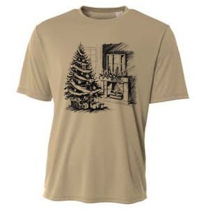 Christmas Xmas Sketch Pic Tree Presents Gifts Cooling Performance Crew T-Shirt