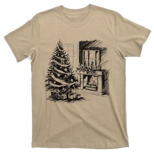 Christmas Xmas Sketch Pic Tree Presents Gifts T-Shirt