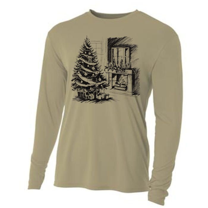 Christmas Xmas Sketch Pic Tree Presents Gifts Cooling Performance Long Sleeve Crew