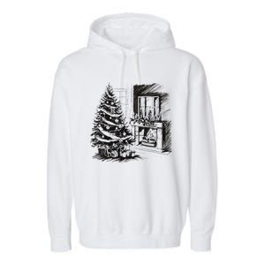 Christmas Xmas Sketch Pic Tree Presents Gifts Garment-Dyed Fleece Hoodie