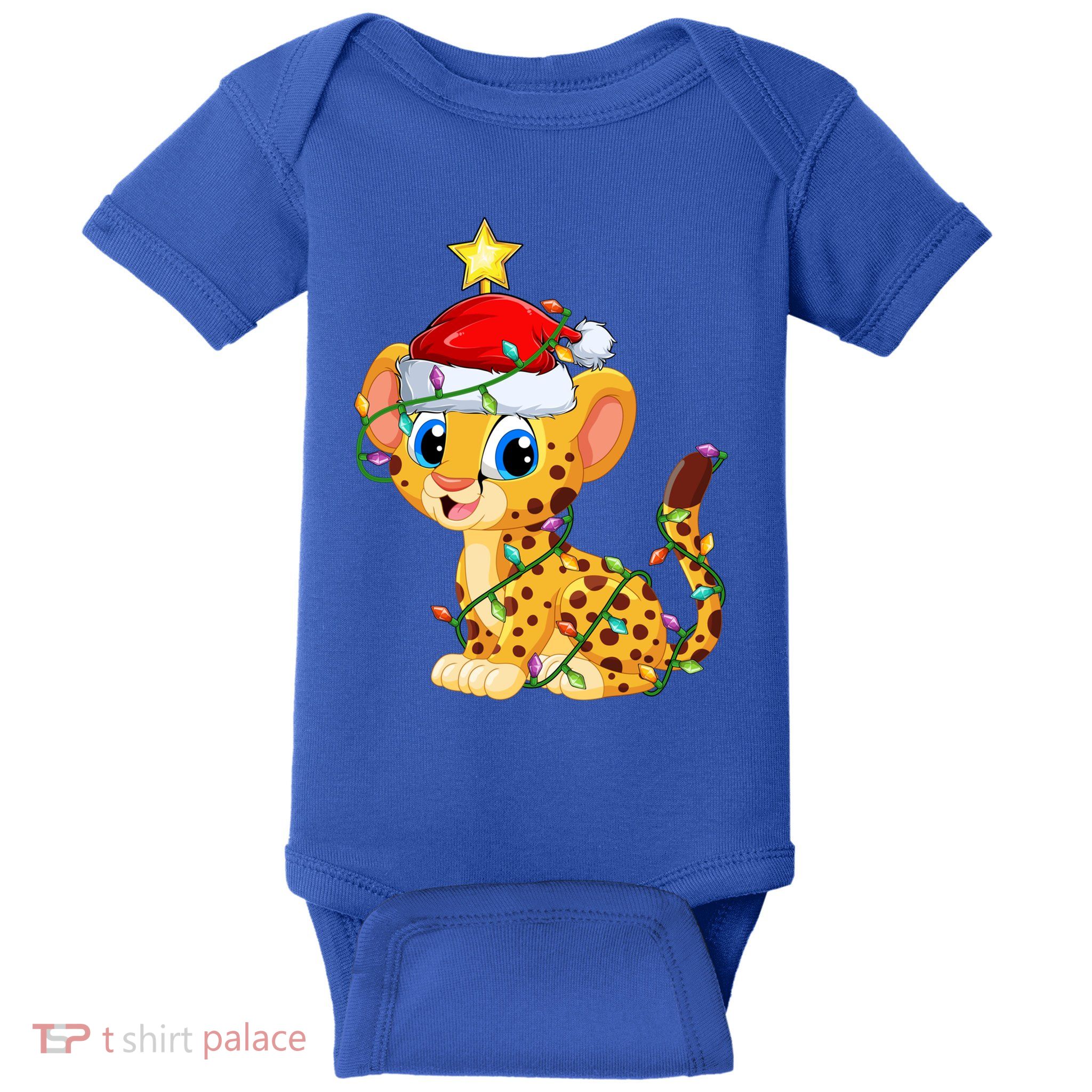 Cheetah Xmas Tree Lighting Santa Cheetah Christmas Gift Baby Bodysuit