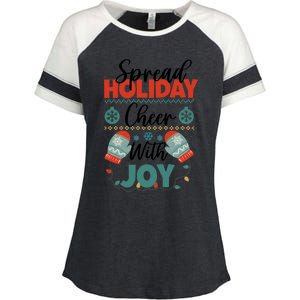 Christmas Xmas Time Spread Holiday Cheer With Joy Gift Enza Ladies Jersey Colorblock Tee