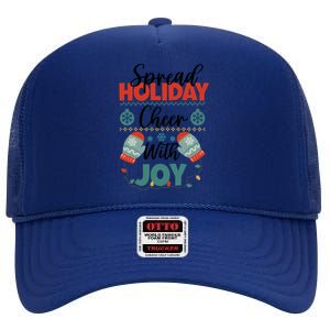 Christmas Xmas Time Spread Holiday Cheer With Joy Gift High Crown Mesh Back Trucker Hat