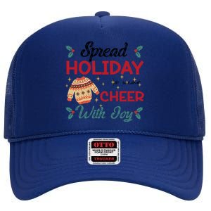 Christmas Xmas Time Spread Holiday Cheer With Joy Gift High Crown Mesh Back Trucker Hat