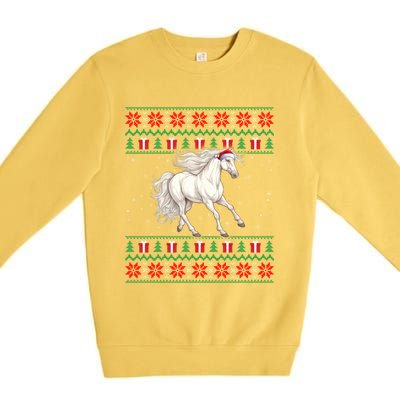 Cute Xmas Ugly Xmas Style Santa Hat Horse Christmas Premium Crewneck Sweatshirt