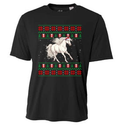 Cute Xmas Ugly Xmas Style Santa Hat Horse Christmas Cooling Performance Crew T-Shirt