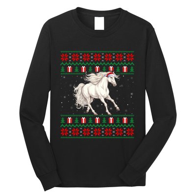 Cute Xmas Ugly Xmas Style Santa Hat Horse Christmas Long Sleeve Shirt