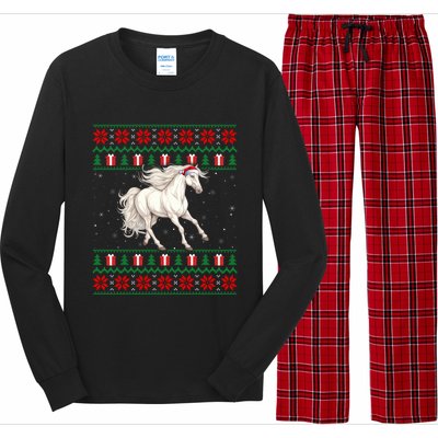 Cute Xmas Ugly Xmas Style Santa Hat Horse Christmas Long Sleeve Pajama Set