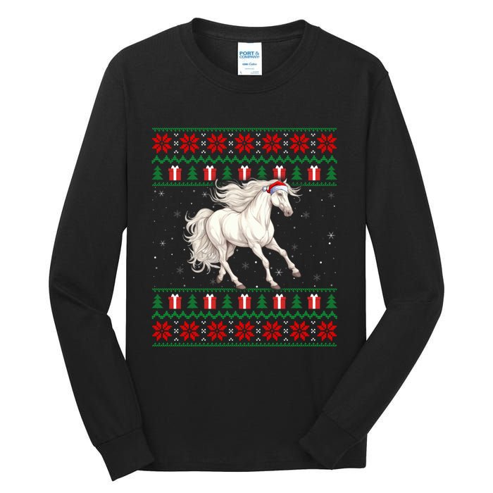 Cute Xmas Ugly Xmas Style Santa Hat Horse Christmas Tall Long Sleeve T-Shirt