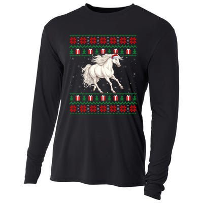 Cute Xmas Ugly Xmas Style Santa Hat Horse Christmas Cooling Performance Long Sleeve Crew