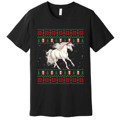 Cute Xmas Ugly Xmas Style Santa Hat Horse Christmas Premium T-Shirt