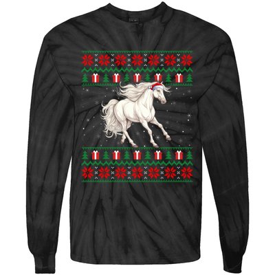 Cute Xmas Ugly Xmas Style Santa Hat Horse Christmas Tie-Dye Long Sleeve Shirt