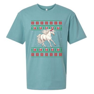 Cute Xmas Ugly Xmas Style Santa Hat Horse Christmas Sueded Cloud Jersey T-Shirt