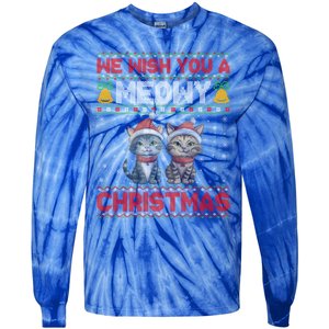 Cat Xmas Ugly We Wish You A Meowy Cat Christmas Gift Tie-Dye Long Sleeve Shirt