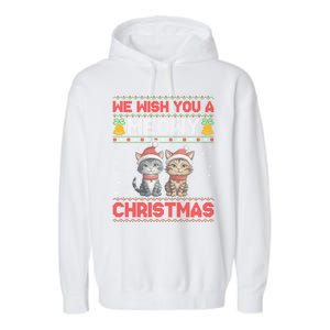 Cat Xmas Ugly We Wish You A Meowy Cat Christmas Gift Garment-Dyed Fleece Hoodie